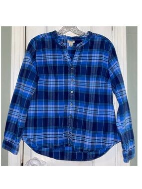 L.L. Bean Blue Plaid Shirt with Teal Accents